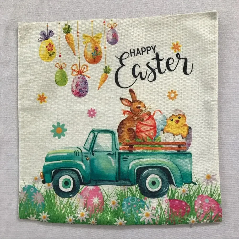 Easter Bunny & Chicks NWT 4 Decorative Pillow Cases Spring Farmhouse Floral Deco